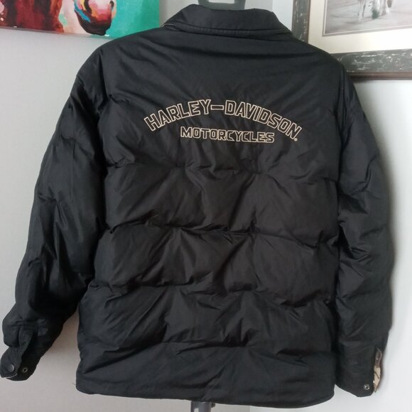 Vintage Harley Davidson Reversible Down Jacket black/camo size 2XL - Picture 3 of 11